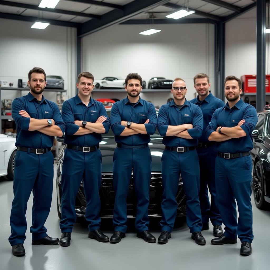 Equipo de ALFORDS AUTO REPAIR frente al taller